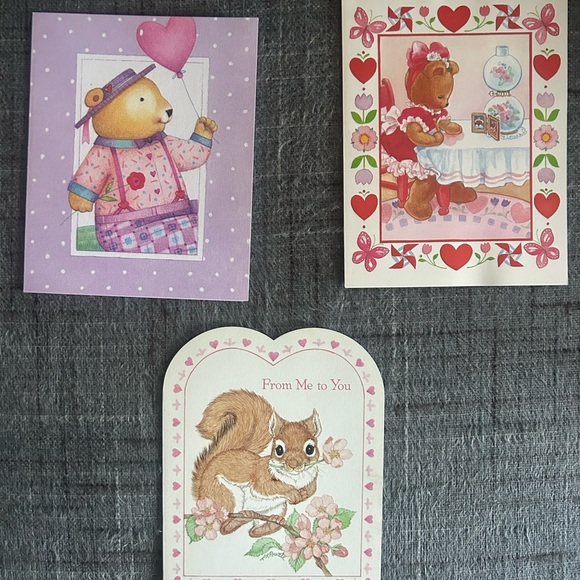Other - Lot 3 Vintage Valentine’s Day Cards w/ Envelopes Bear Squirrel Hearts 80s 90s